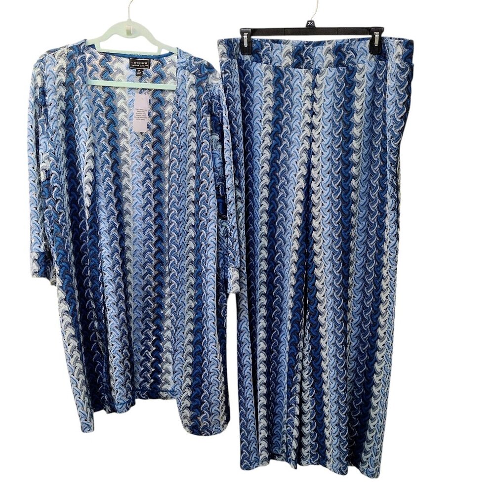 G By Giuliana Women's 2-Piece Blue Crochet Lace Cardigan and Pants, Size 2X